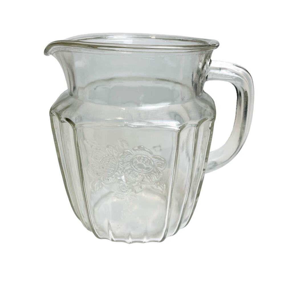 Anchor Hocking 37 Oz Embossed Floral Glass Pitcher Juice Server Farmhouse Decor